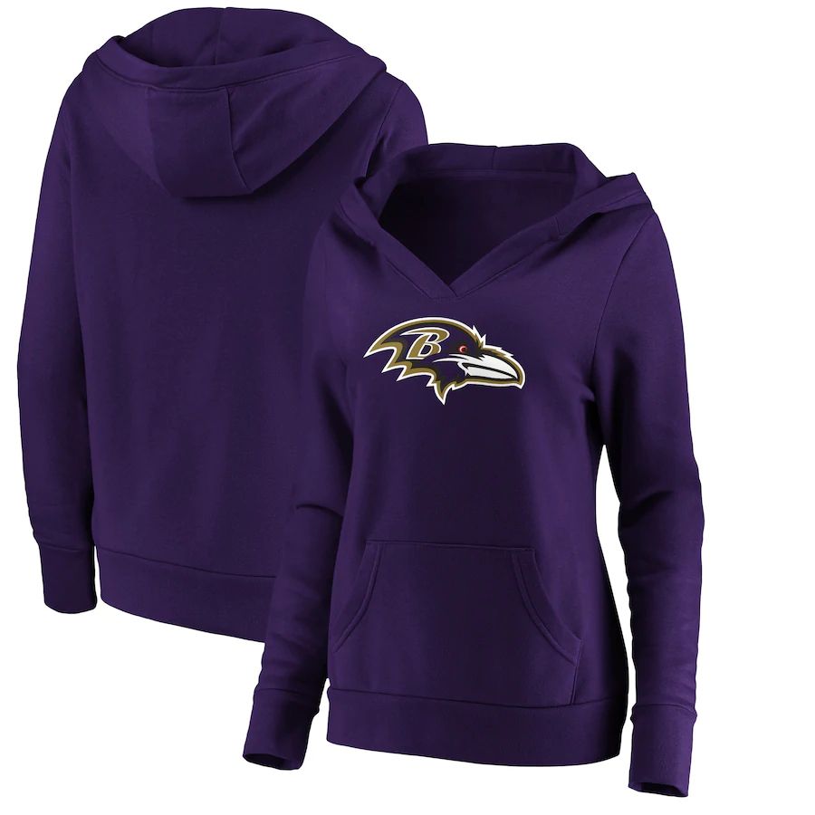 Women Baltimore Ravens NFL Pro Line by Fanatics Branded Purple Primary Team Logo V-Neck Pullover Hoodie